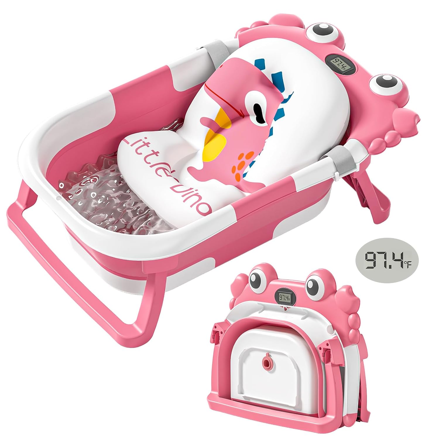 Collapsible Baby Bathtub for Newborns with Thermometer and Soft Floating Cushion Portable and Foldable Travel Baby Bath Tub for Infants to Toddler 0-36 Month