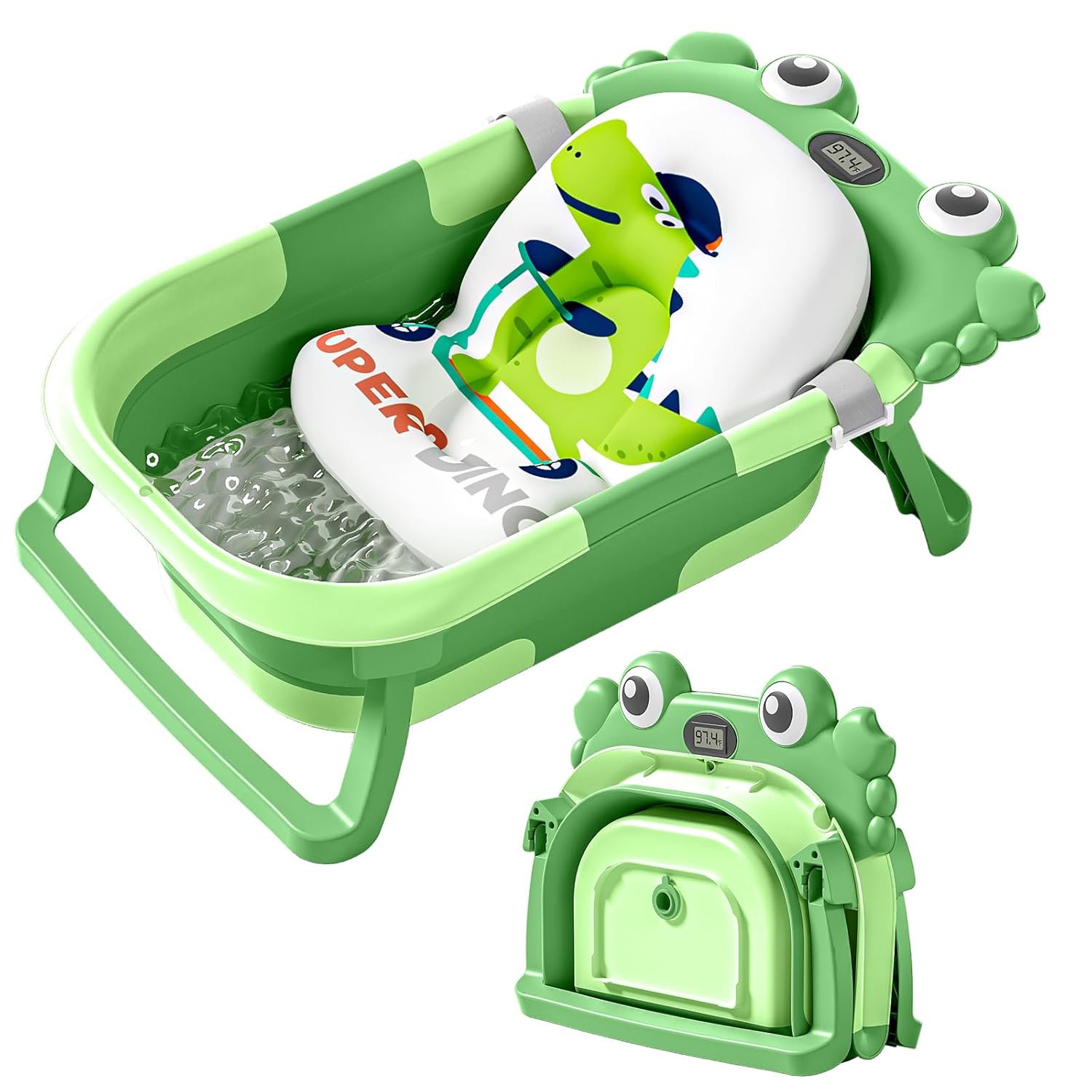 Collapsible Baby Bathtub for Newborns with Thermometer and Soft Floating Cushion Portable and Foldable Travel Baby Bath Tub for Infants to Toddler 0-36 Month