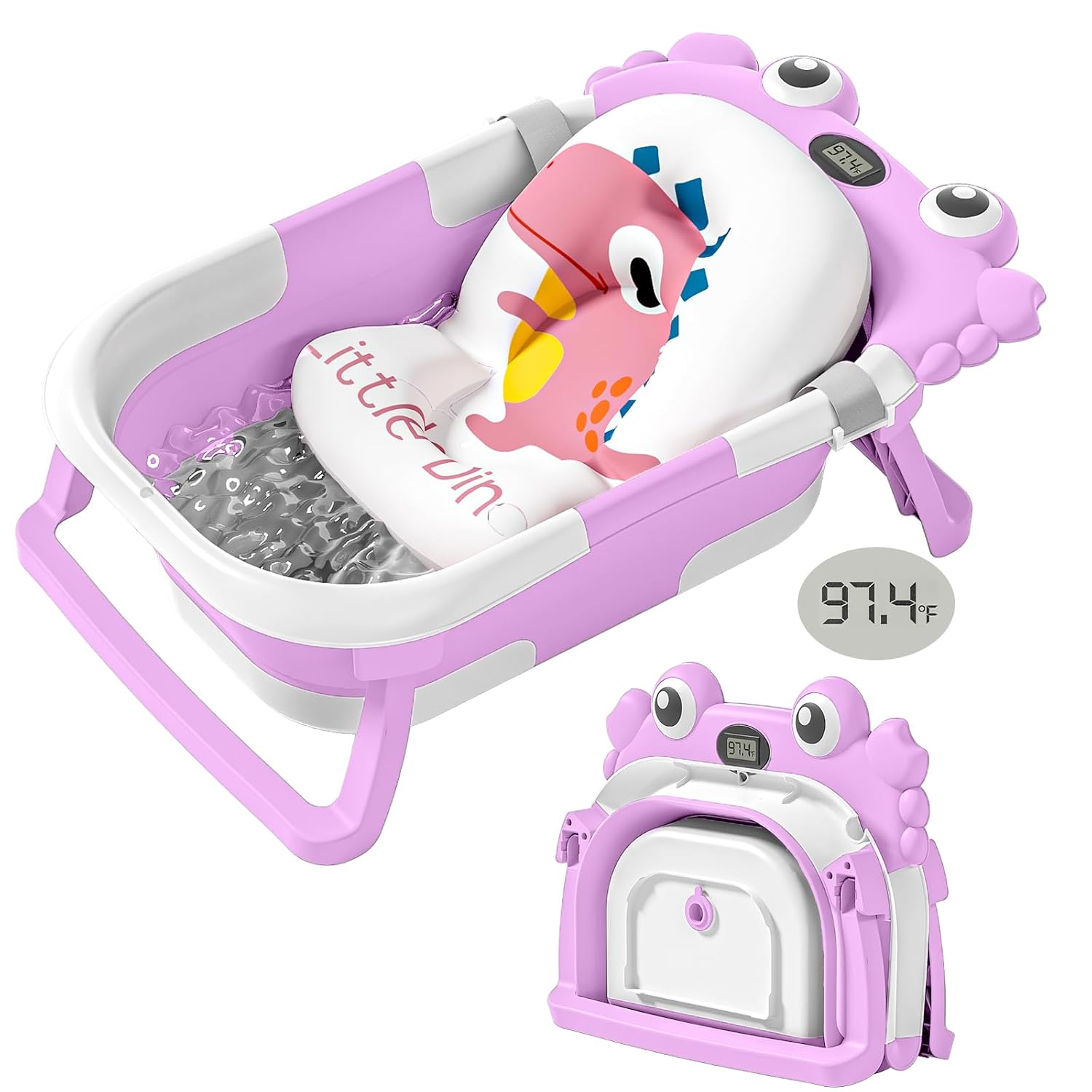 Collapsible Baby Bathtub for Newborns with Thermometer and Soft Floating Cushion Portable and Foldable Travel Baby Bath Tub for Infants to Toddler 0-36 Month