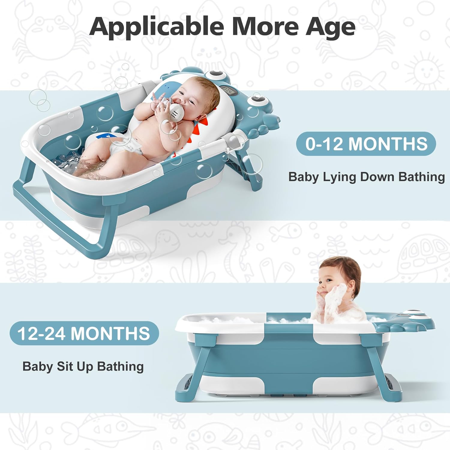 Collapsible Baby Bathtub for Newborns with Thermometer and Soft Floating Cushion Portable and Foldable Travel Baby Bath Tub for Infants to Toddler 0-36 Month