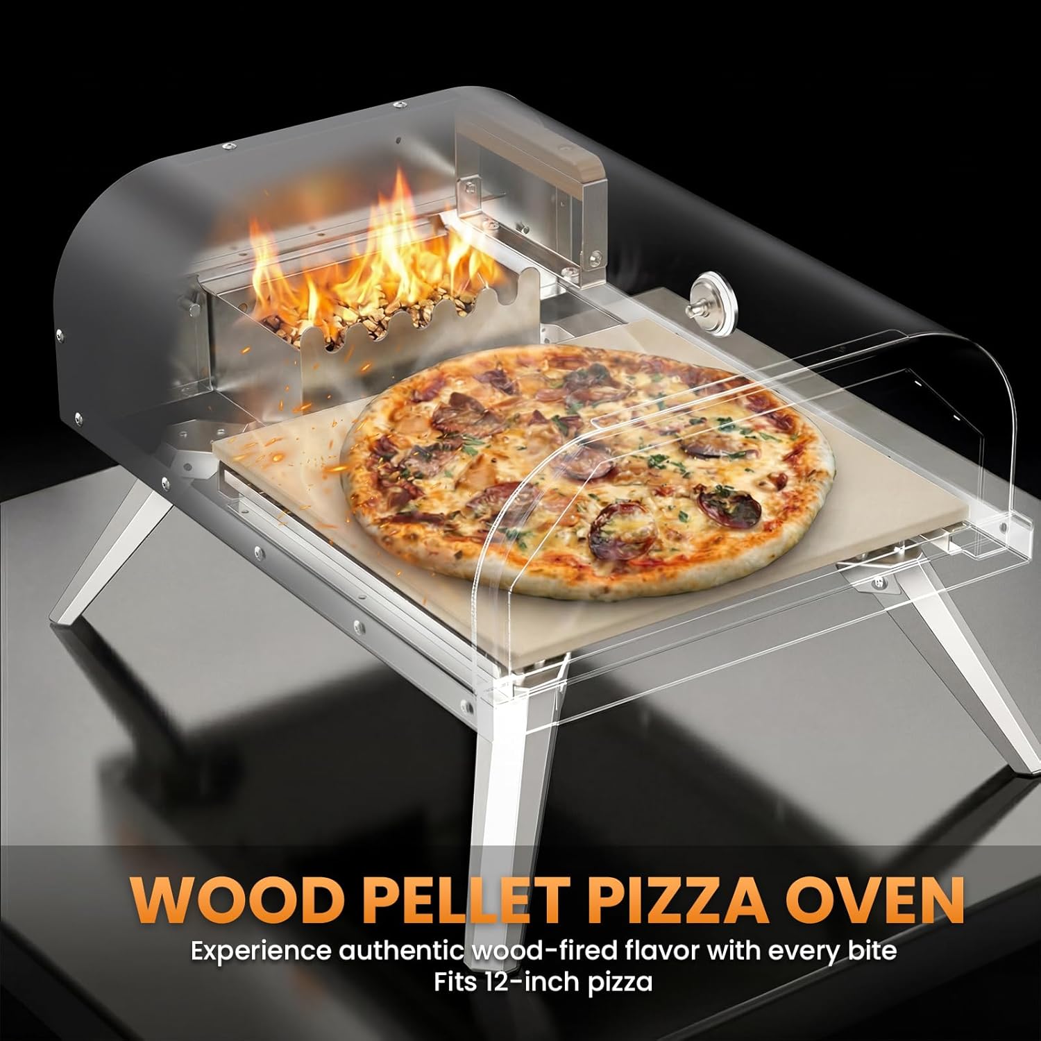 Pizza Oven Outdoor 12" Multi-Fuel – Wood Fire & Propane Pizza Oven (Burner Sold Separately), Outdoor Pizza Oven Reaches 720°F with Pizza Stone & Peel, Portable for Backyard, Camping, Tailgating
