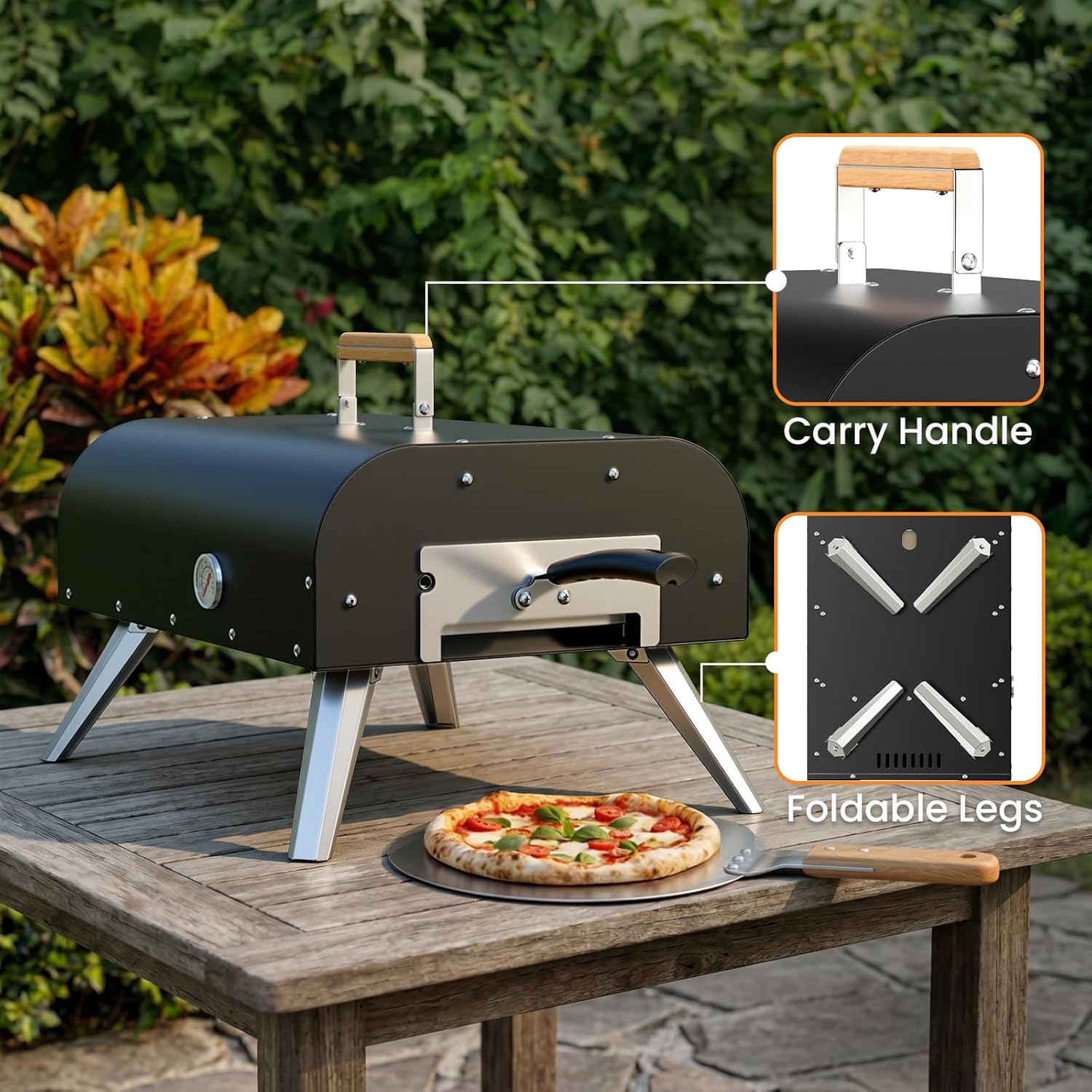 Pizza Oven Outdoor 12" Multi-Fuel – Wood Fire & Propane Pizza Oven (Burner Sold Separately), Outdoor Pizza Oven Reaches 720°F with Pizza Stone & Peel, Portable for Backyard, Camping, Tailgating