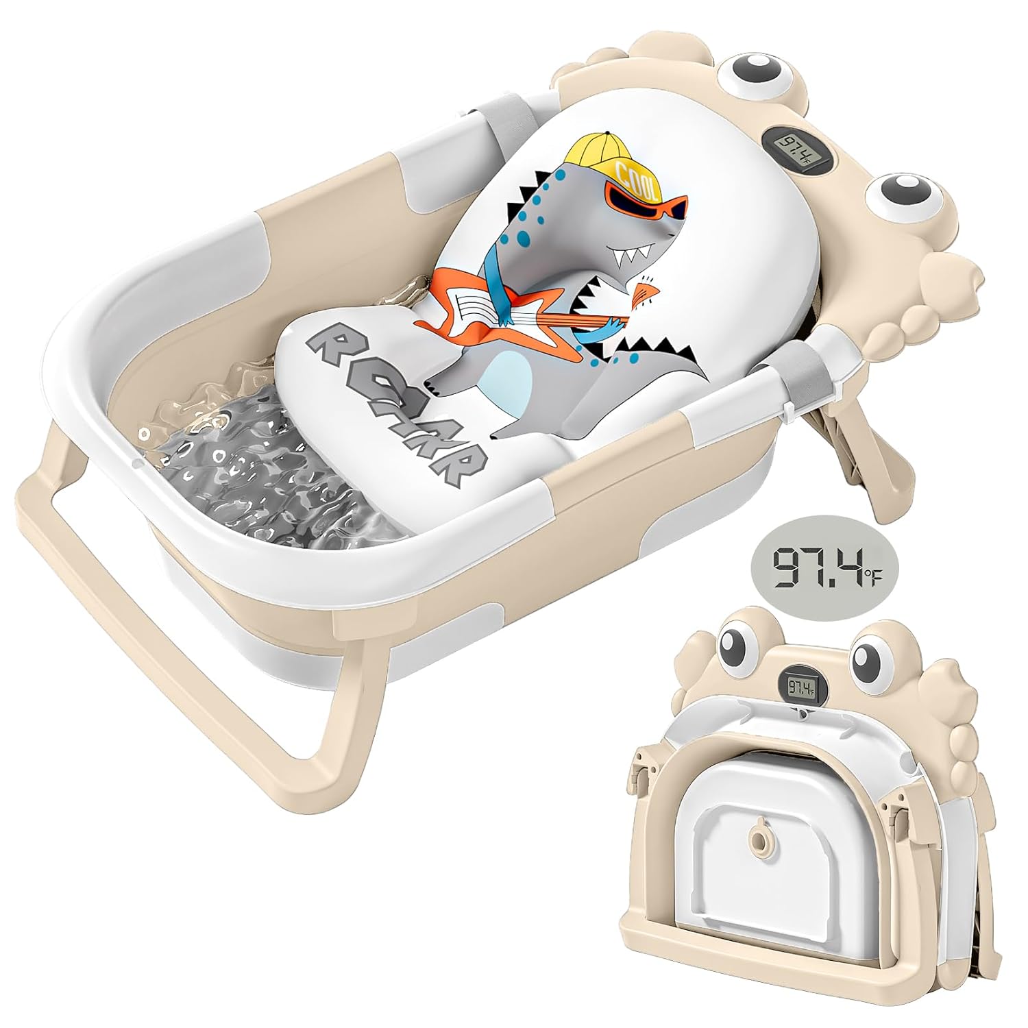 Collapsible Baby Bathtub for Newborns with Thermometer and Soft Floating Cushion Portable and Foldable Travel Baby Bath Tub for Infants to Toddler 0-36 Month