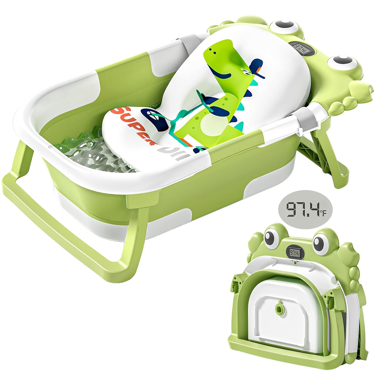 Collapsible Baby Bathtub for Newborns with Thermometer and Soft Floating Cushion Portable and Foldable Travel Baby Bath Tub for Infants to Toddler 0-36 Month