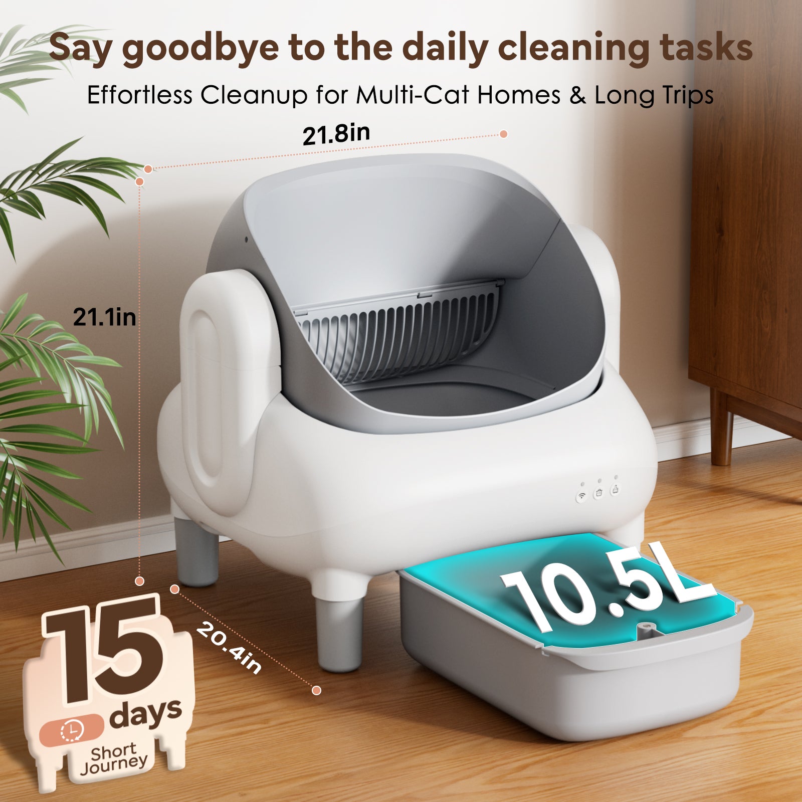 Cumrige E Self Cleaning Litter Box,Large Capacity Automatic Cat Litter Box Self Cleaning for Multiple Cats with App Control and Safety Protection,2 Roll Litter Bags,White