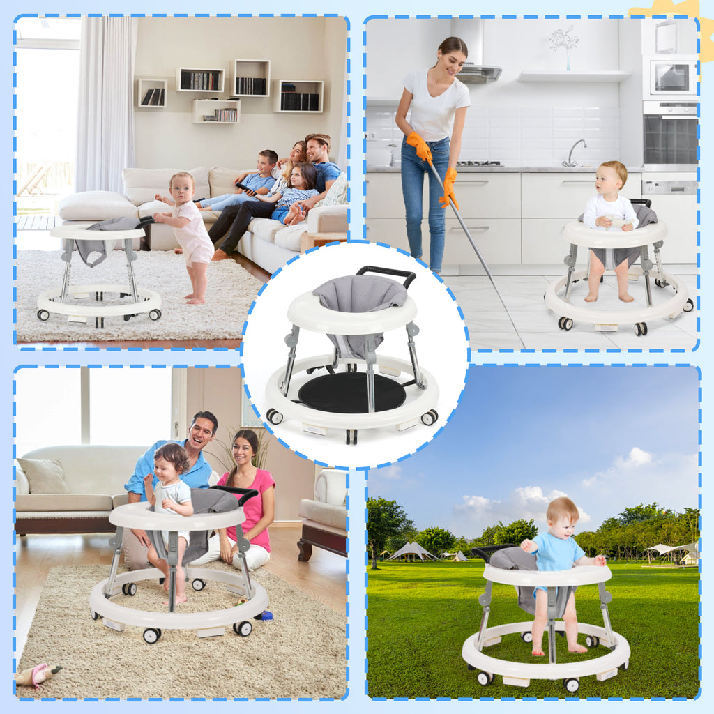 Baby Walker Foldable with 9 Adjustable Heights, Baby Walkers and Activity Center for Girls Boys Babies 7-18 Months, Baby Walker with Wheels Portable Anti-Rollover