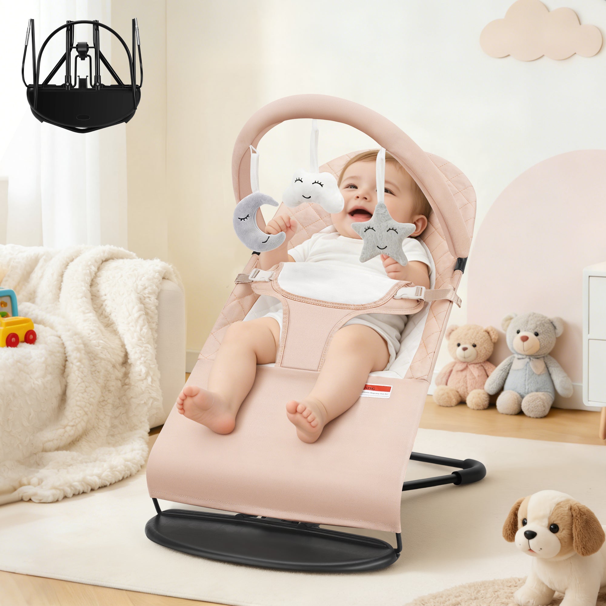 Baby Bouncer, Portable Baby Bouncer Seat for Baby 0-18 Months, 3 Modes with Rocker and Stationary Options, Infant Rocker Chair with Hanging Toys