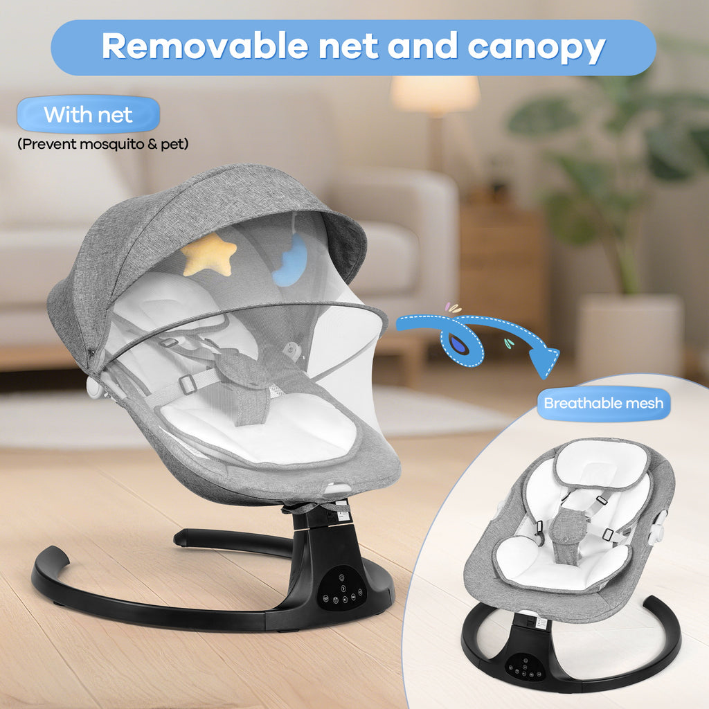 Baby Electric Bassinet, Baby Rocker, 5 Speed And 10 Lullabies, Baby Bouncer,Adapter And Battery Powered, For Indoor And Outdoor Use, Remote Control