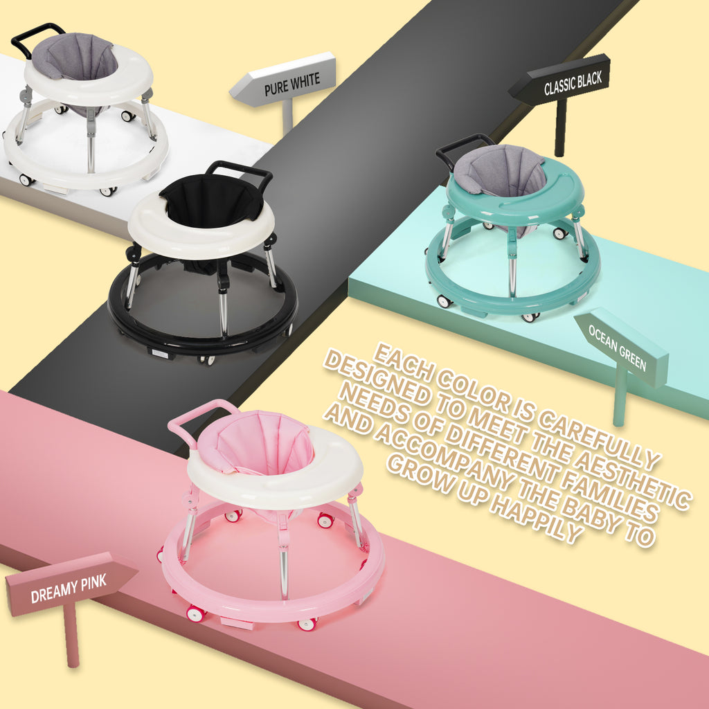 Foldable Baby Walker with Adjustable Height and Wheels, Portable Anti-Rollover Design