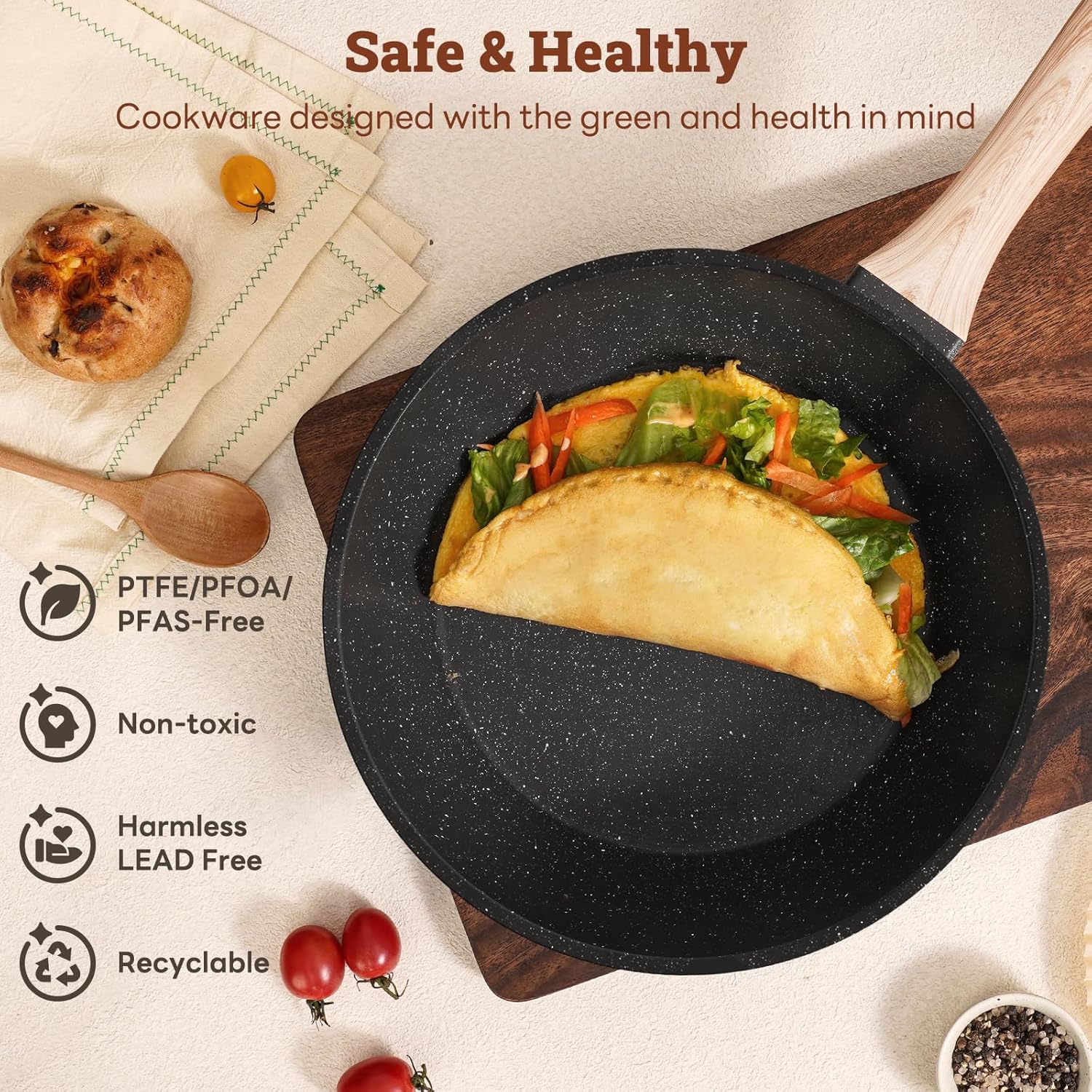 17 Pcs Pots and Pans Set Non Stick Kitchen Cookware Sets Nonstick Induction Cookware Non-toxic White Granite Cooking Tools with Stay-Cool Handles Silicone Tools, Pot Protectors
