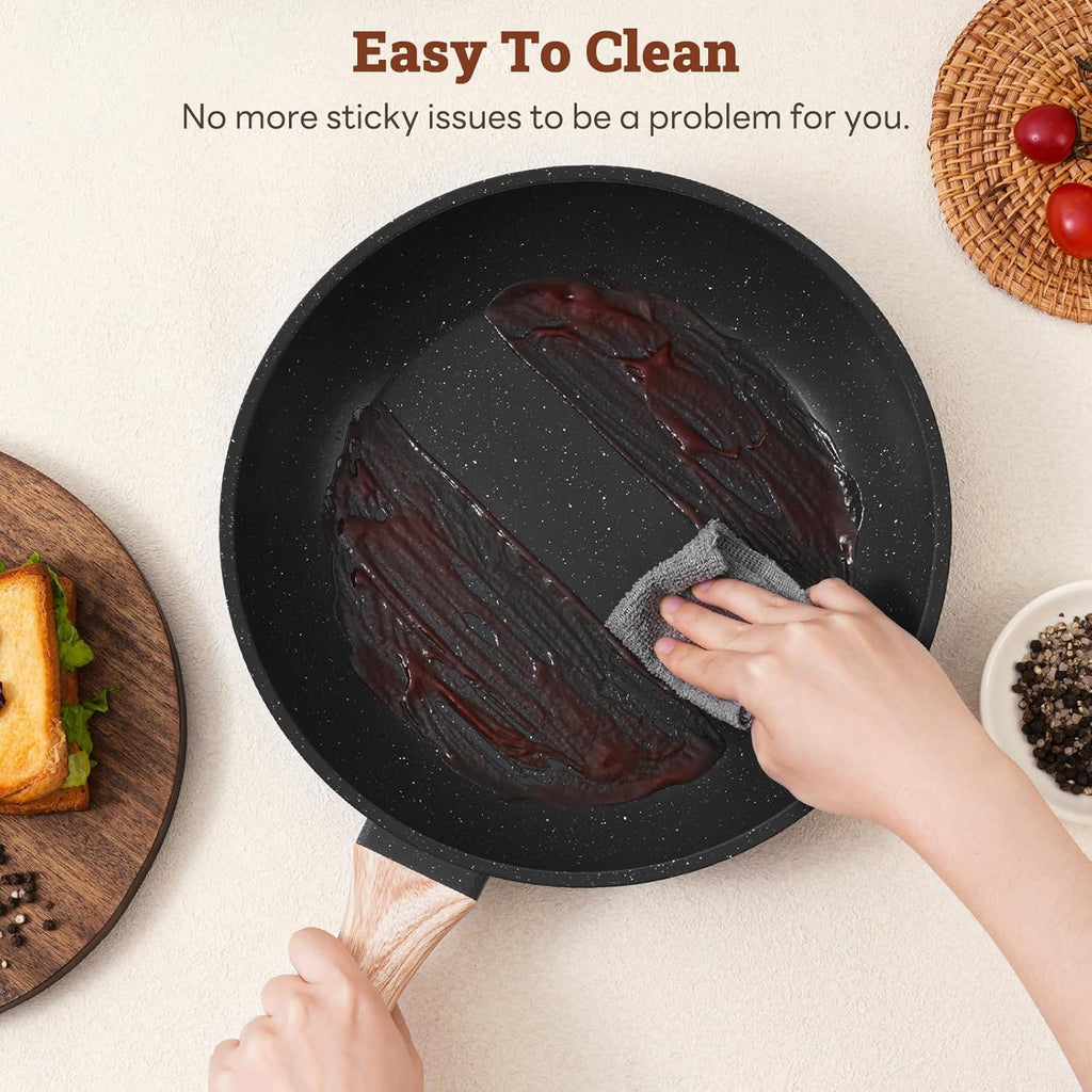 17 Pcs Pots and Pans Set Non Stick Kitchen Cookware Sets Nonstick Induction Cookware Non-toxic White Granite Cooking Tools with Stay-Cool Handles Silicone Tools, Pot Protectors