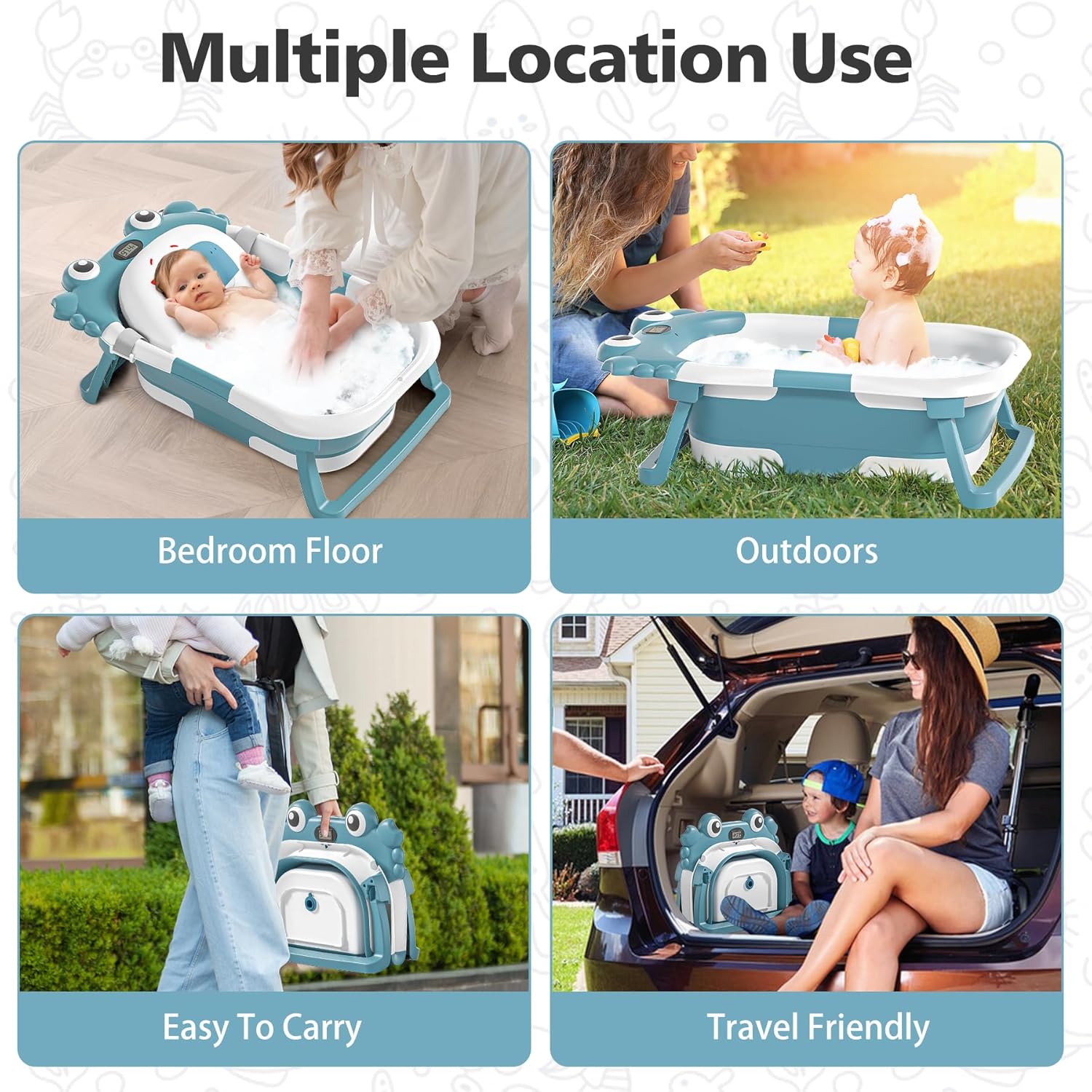 Collapsible Baby Bathtub for Newborns with Thermometer and Soft Floating Cushion Portable and Foldable Travel Baby Bath Tub for Infants to Toddler 0-36 Month