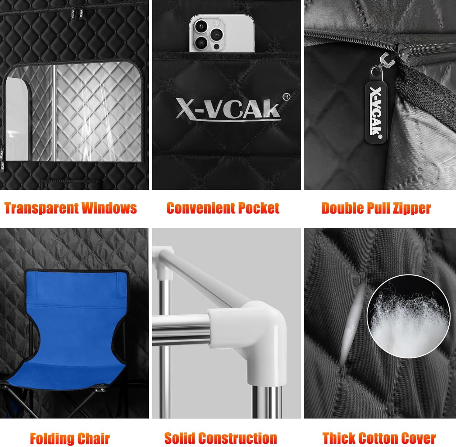2 Person Sauna, Extra Large Sauna Box, Portable Steam Sauna Tent with 2 Steamers, 2 Folding Chair, 71”x 49”x 36”, Black
