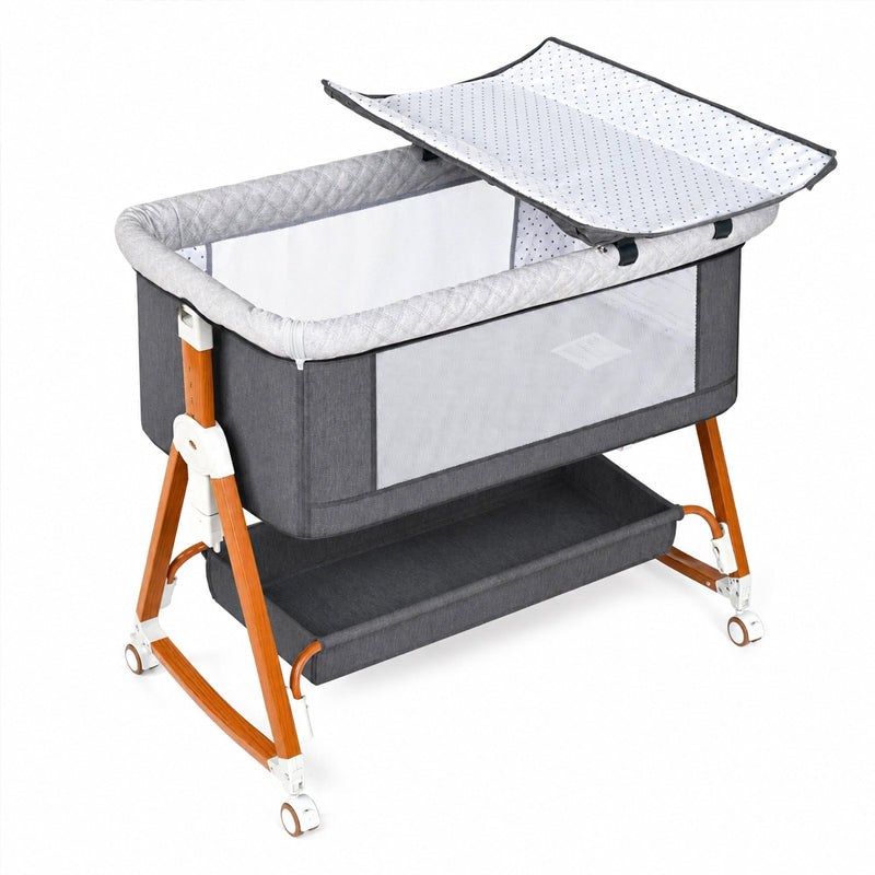 Kmaier Baby Bassinet 3 in 1 Foldable Portable Crib,6 Adjustable Height,with Wheels,Baby Bassinet Rocking-Dark Grey