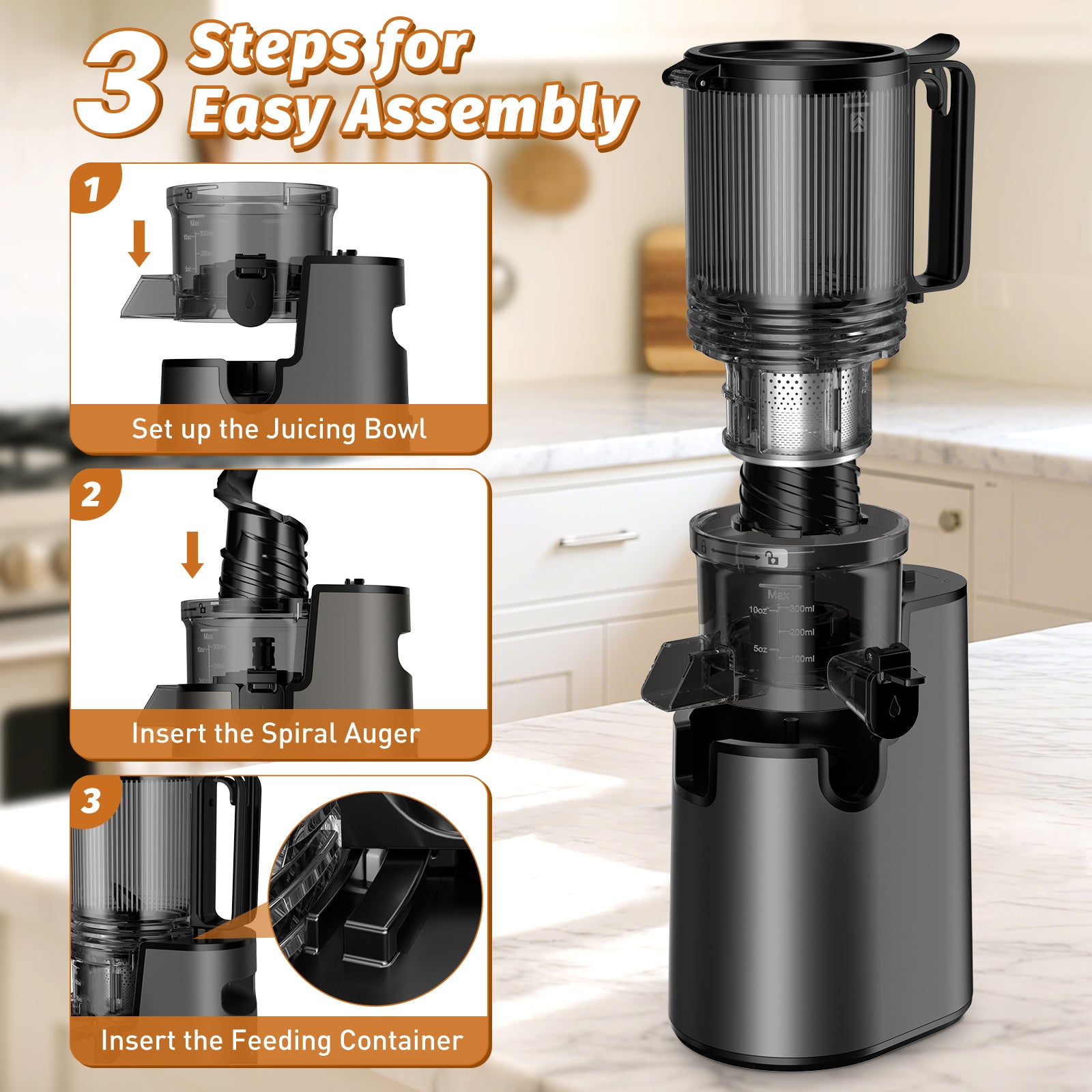 Cold Press Juicer, Juicer Machines with 5.4" Wide Feed Chute for Juice Extractor, Professional Slow Masticating Juicer for Whole Vegetables & Fruits with High Juice Yield, Easy to Clean