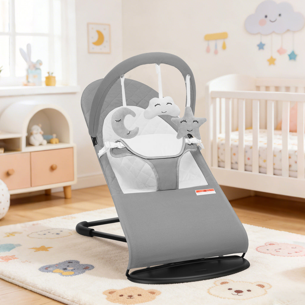 Baby Bouncer, Portable Baby Bouncer Seat for Baby 0-18 Months, 3 Modes with Rocker and Stationary Options, Infant Rocker Chair with Hanging Toys