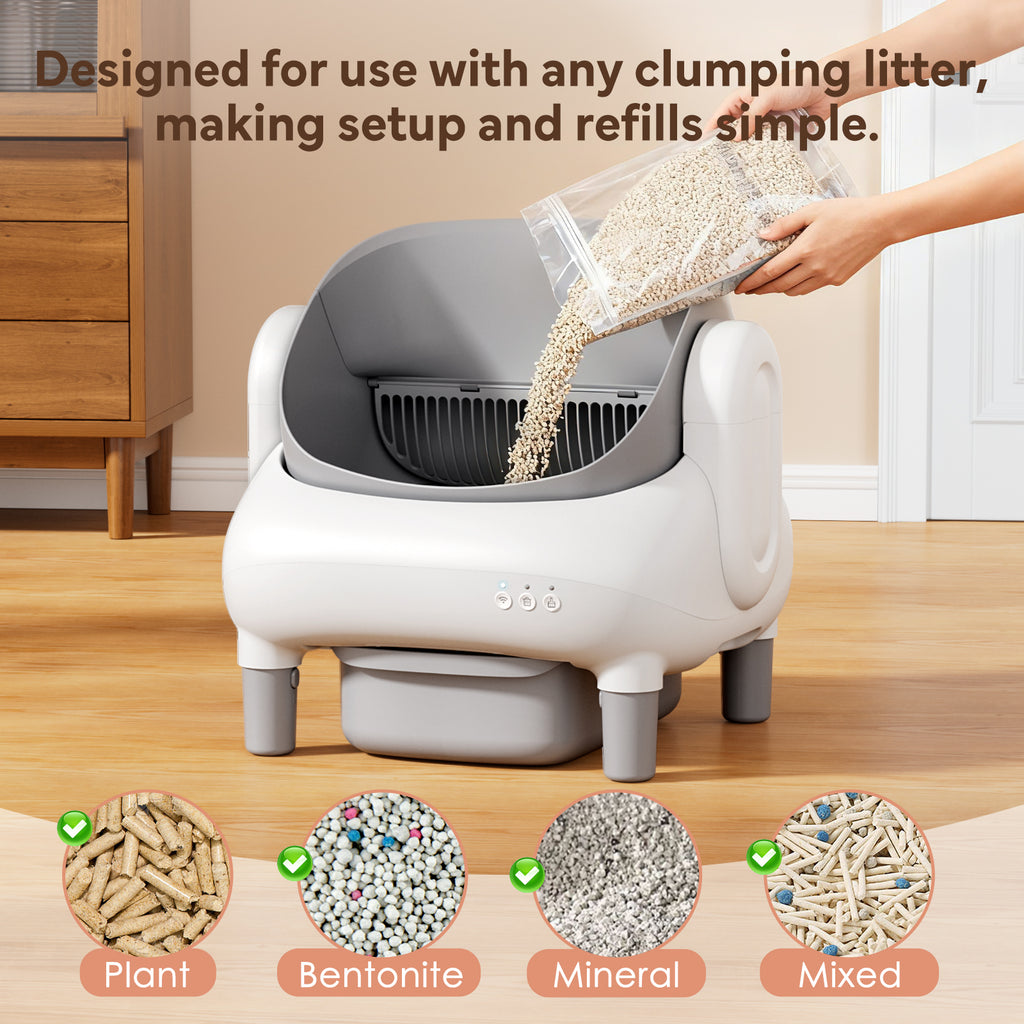 Cumrige E Self Cleaning Litter Box,Large Capacity Automatic Cat Litter Box Self Cleaning for Multiple Cats with App Control and Safety Protection,2 Roll Litter Bags,White