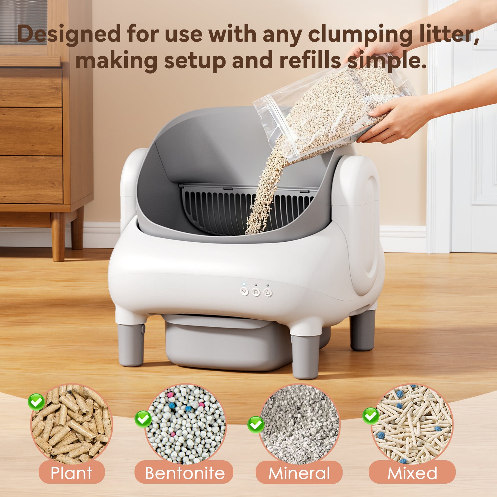 Cumrige E Self Cleaning Litter Box,Large Capacity Automatic Cat Litter Box Self Cleaning for Multiple Cats with App Control and Safety Protection,2 Roll Litter Bags,White