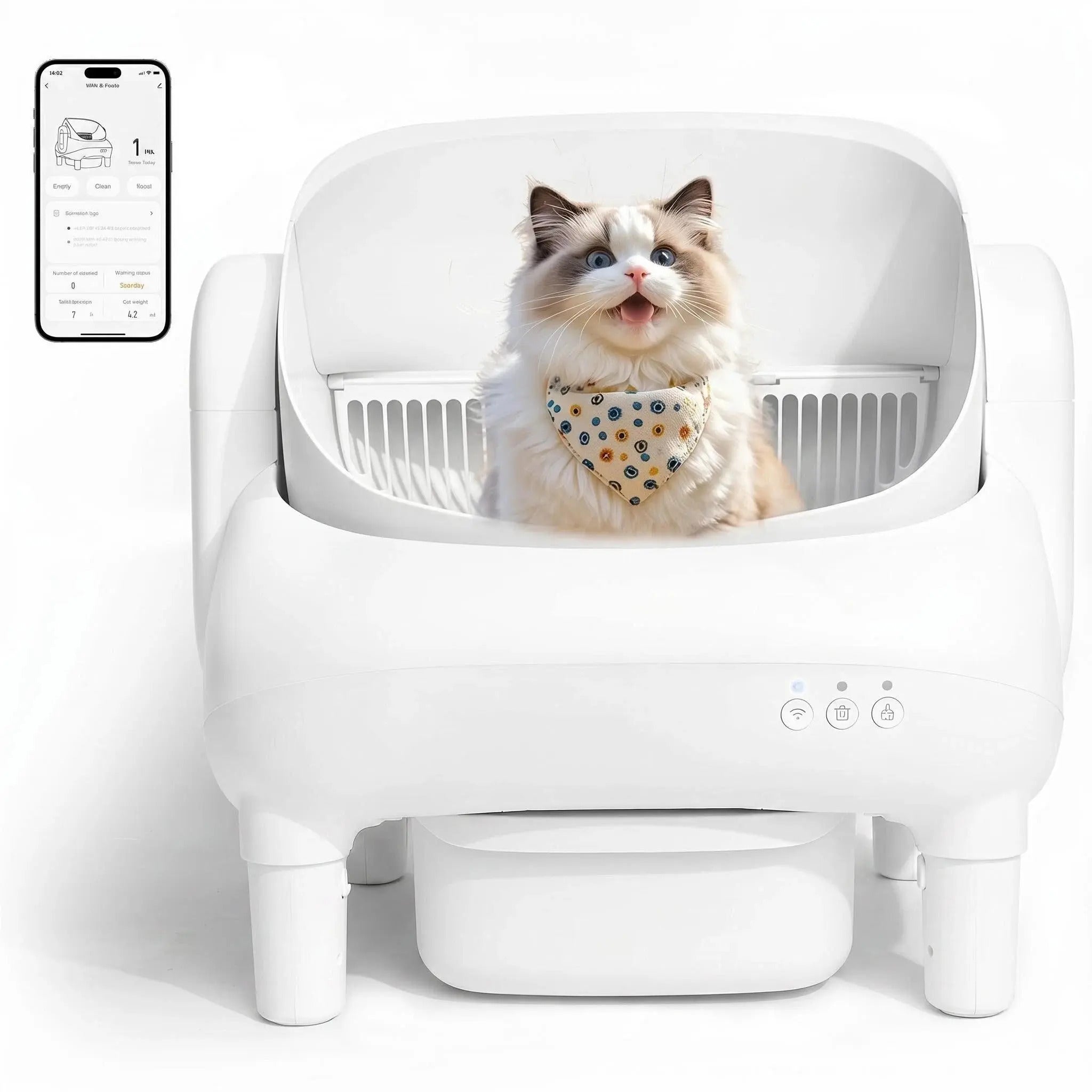 Cumrige E Self Cleaning Litter Box,Large Capacity Automatic Cat Litter Box Self Cleaning for Multiple Cats with App Control and Safety Protection,2 Roll Litter Bags,White