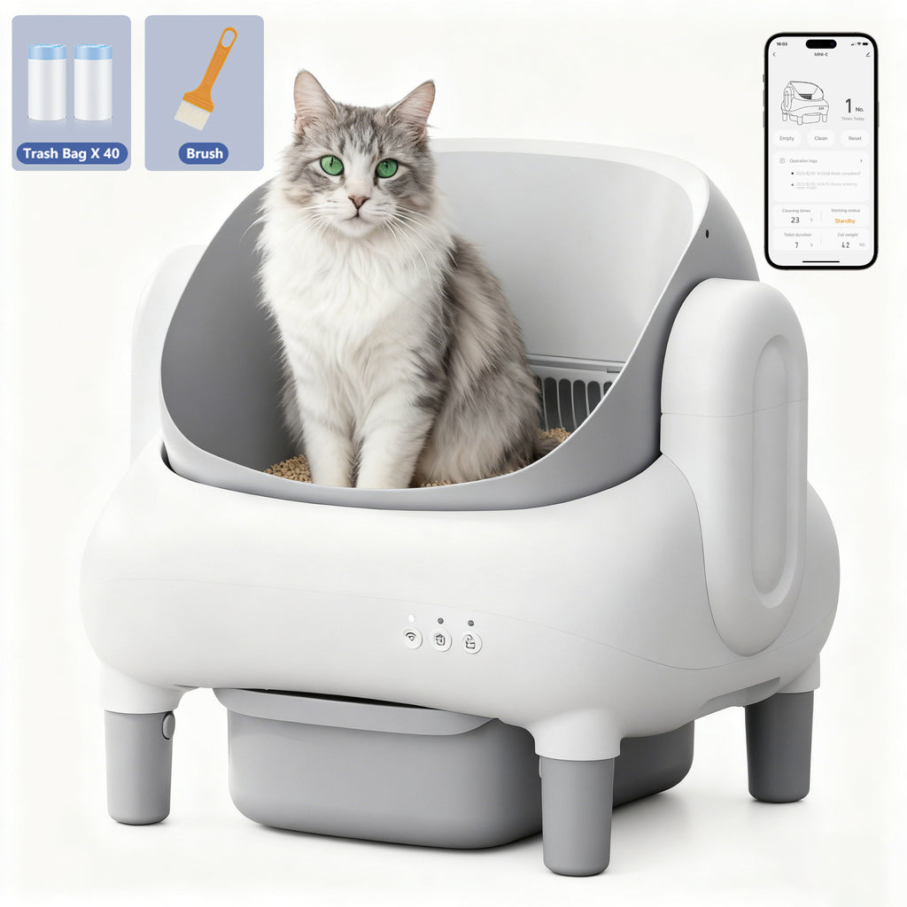 Cumrige E Self Cleaning Litter Box,Large Capacity Automatic Cat Litter Box Self Cleaning for Multiple Cats with App Control and Safety Protection,2 Roll Litter Bags,White