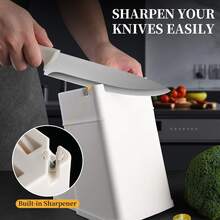 15-Piece Stainless Steel Knife Set with Block and Built-in Sharpener