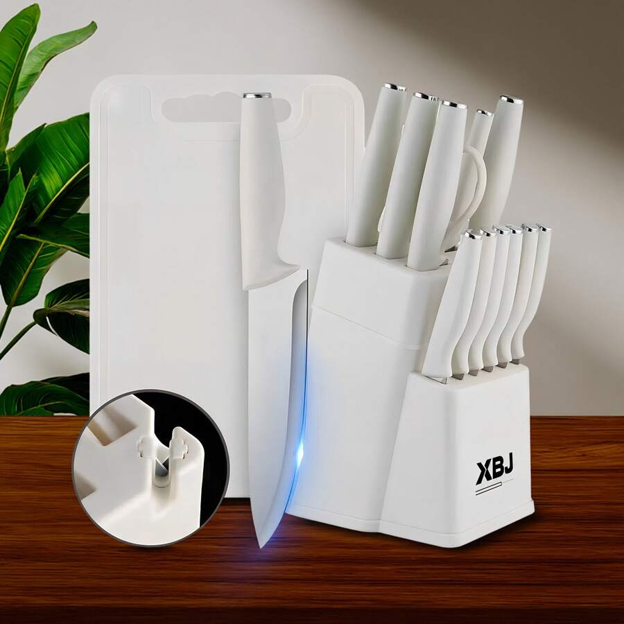 15-Piece Stainless Steel Knife Set with Block and Built-in Sharpener
