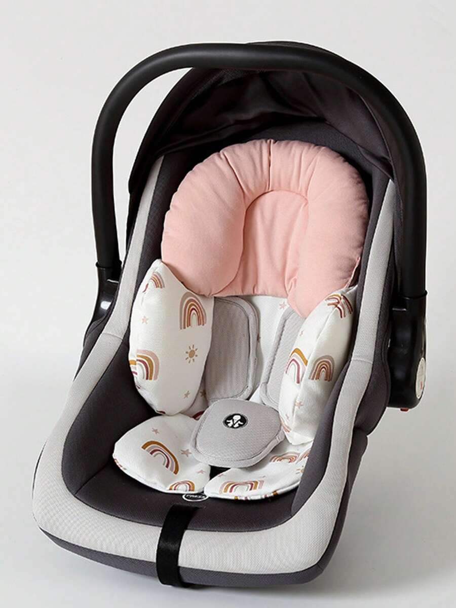 2-in-1 Baby Car Seat Head Support for Newborns – Soft Breathable Rainbow Cushion Insert for Strollers, Swings & Bouncers (Boys & Girls)